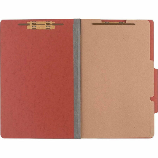 ACCO Legal Classification Folder - 3" Folder Capacity - 8 1/2" x 14" - 6 Fastener - 1" for Folder - 2 Divider - 6 pt. - Pressboard, Tyvek - Earth Red - 10 / Box