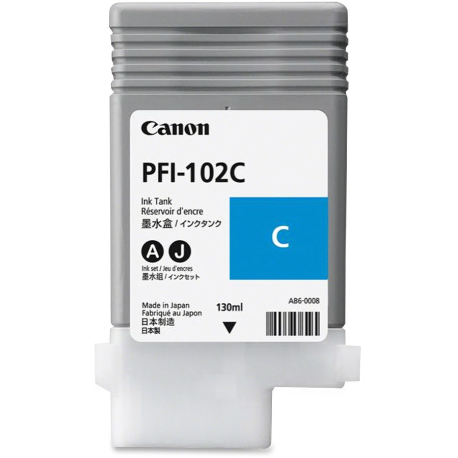 Canon PFI-102C Original Inkjet Ink Cartridge - Cyan - 1 Each - Inkjet - Cyan - 1 Each