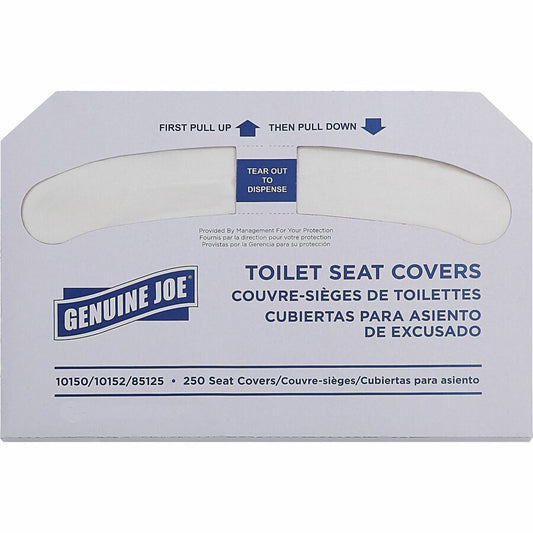 Genuine Joe Half-fold Toilet Seat Covers - Half-fold - For Public Toilet - White - 250/Pack - 10 / Carton