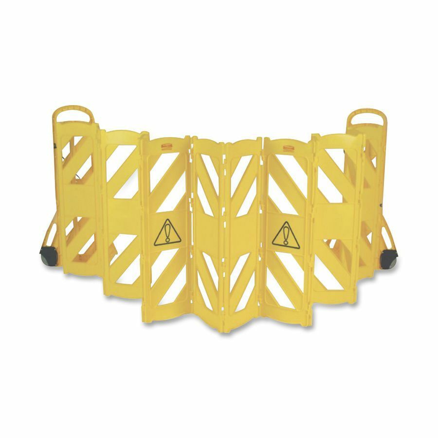 Rubbermaid Commercial Foldable Mobile Caution Barrier - 40" Height - Caster - Yellow - 1 Each
