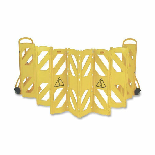 Rubbermaid Commercial Foldable Mobile Caution Barrier - 40" Height - Caster - Yellow - 1 Each