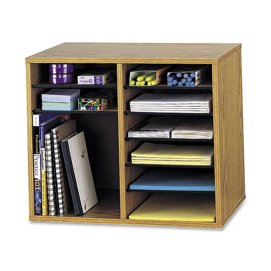 Safco Adjustable 12-Slot Wood Literature Organizer - 12 Compartment(s) - 16" Height x 19.50" Width x 12" Depth - Desktop - Adjustable - Medium Oak - Wood - 1.0 Each