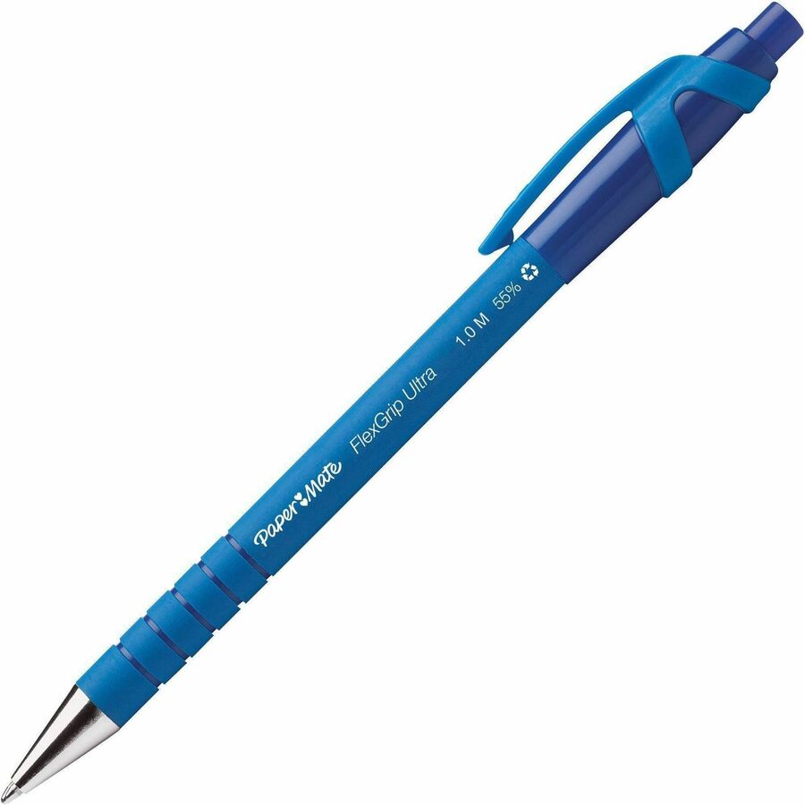 Paper Mate Flexgrip Ultra Retractable Pens - Refillable - Retractable - Blue Ink - Rubber, Rubberized Barrel - 12 / Dozen