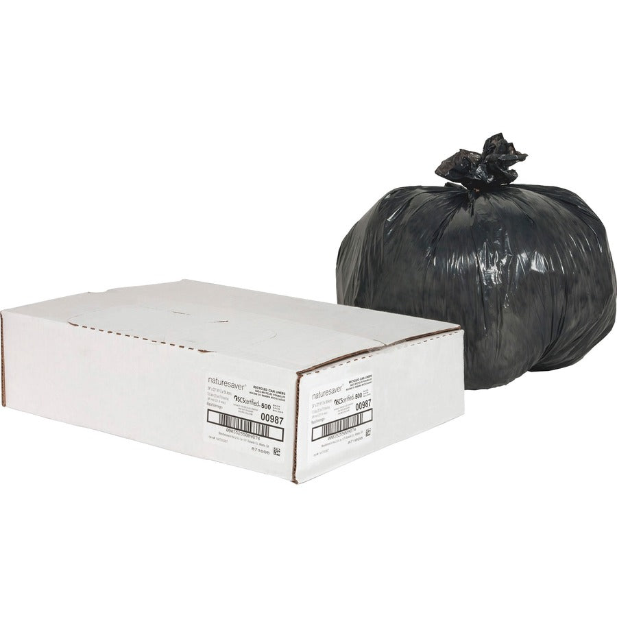 Nature Saver Black Low-density Recycled Can Liners - Small Size - 10 gal Capacity - 23" Length x 24" Width x 0.85 mil (22 Micron) Thickness - Low Density - Black - Plastic - Cleaning Supplies - 1 Carton