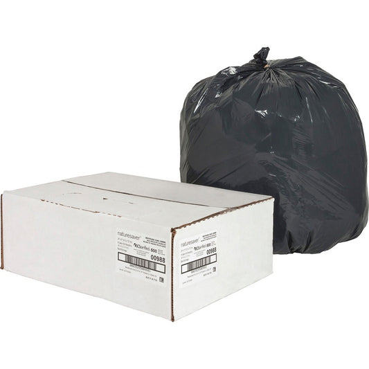 Nature Saver Black Low-density Recycled Can Liners - Small Size - 16 gal Capacity - 33" Length x 24" Width x 0.85 mil (22 Micron) Thickness - Low Density - Black - Plastic - Cleaning Supplies - 1 Carton