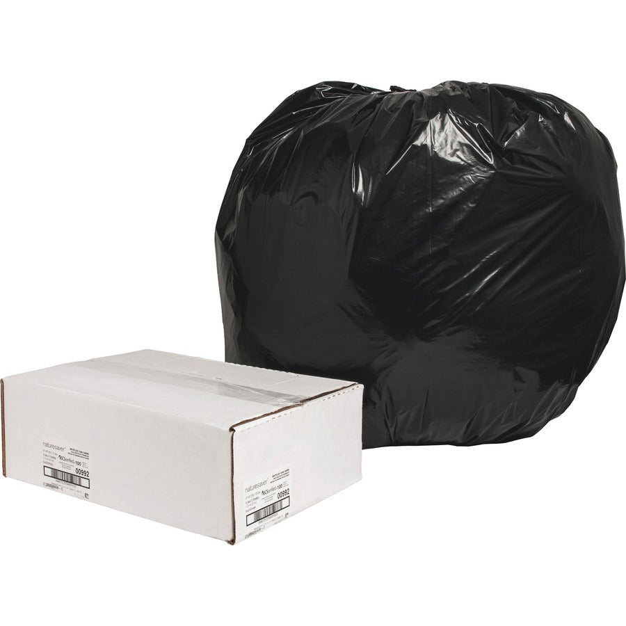 Nature Saver Black Low-density Recycled Can Liners - Extra Large Size - 56 gal Capacity - 48" Length x 43" Width x 1.25 mil (32 Micron) Thickness - Low Density - Black - Plastic - Cleaning Supplies - 1 Carton
