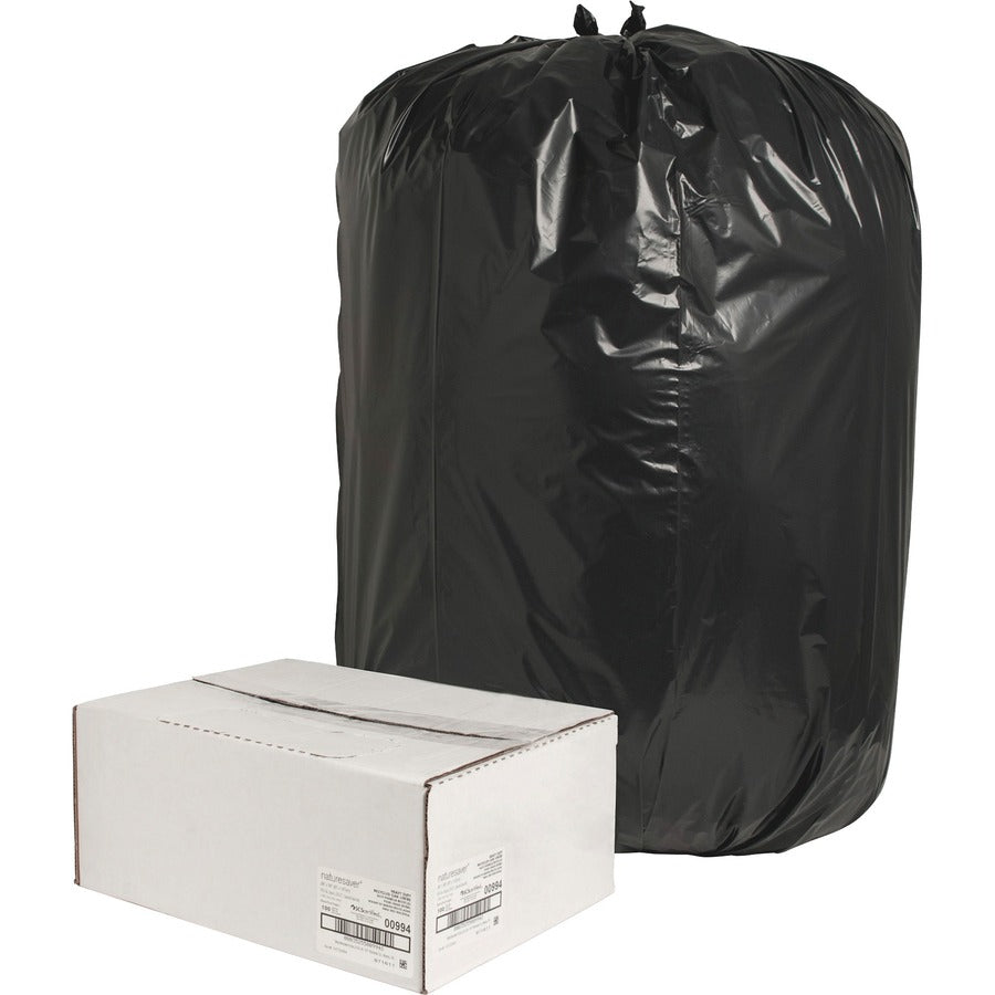 Nature Saver Black Low-density Recycled Can Liners - Extra Large Size - 60 gal Capacity - 58" Length x 38" Width x 1.65 mil (42 Micron) Thickness - Low Density - Black - Plastic - Cleaning Supplies - 1 Carton