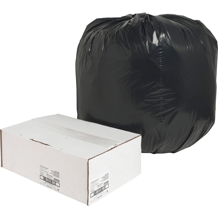 Nature Saver Black Low-density Recycled Can Liners - Large Size - 45 gal Capacity - 46" Length x 40" Width x 1.65 mil (42 Micron) Thickness - Low Density - Black - Plastic - Cleaning Supplies - 1 Carton