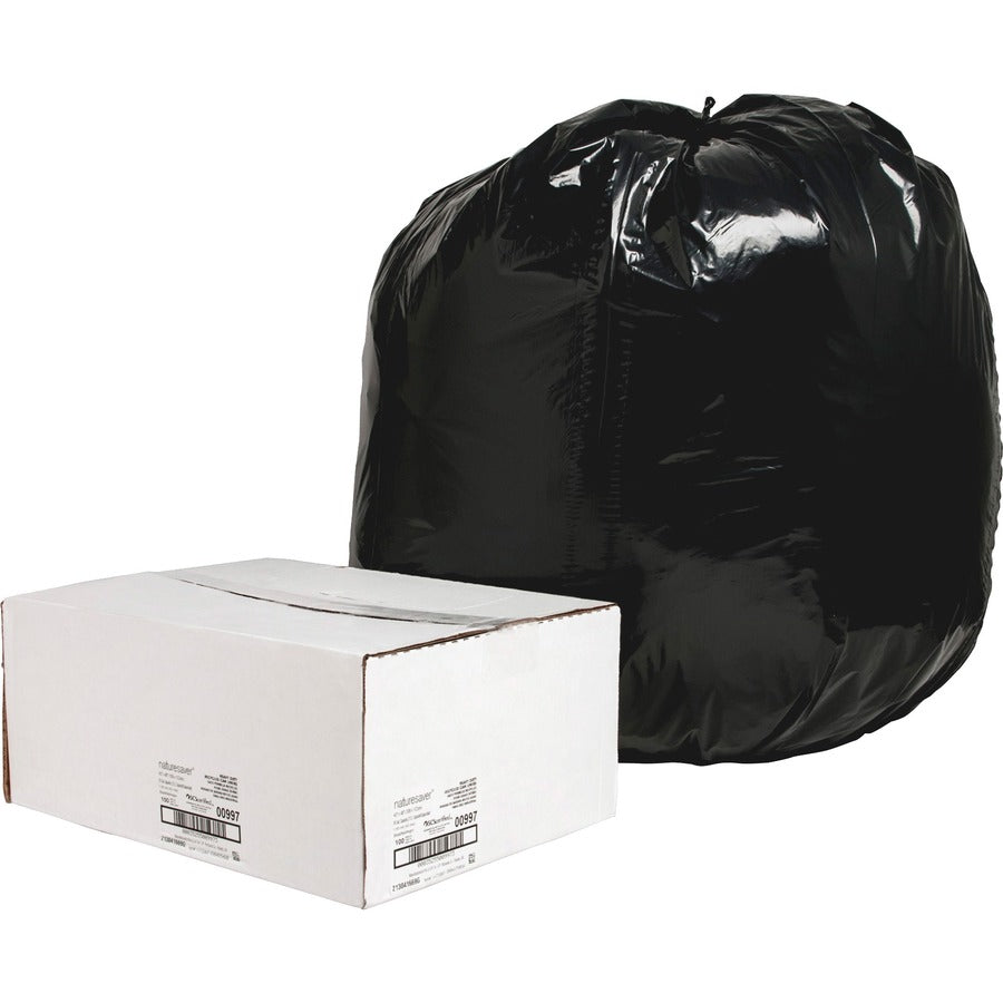 Nature Saver Black Low-density Recycled Can Liners - Extra Large Size - 56 gal Capacity - 48" Length x 43" Width x 1.65 mil (42 Micron) Thickness - Low Density - Black - Plastic - Cleaning Supplies - 1 Carton