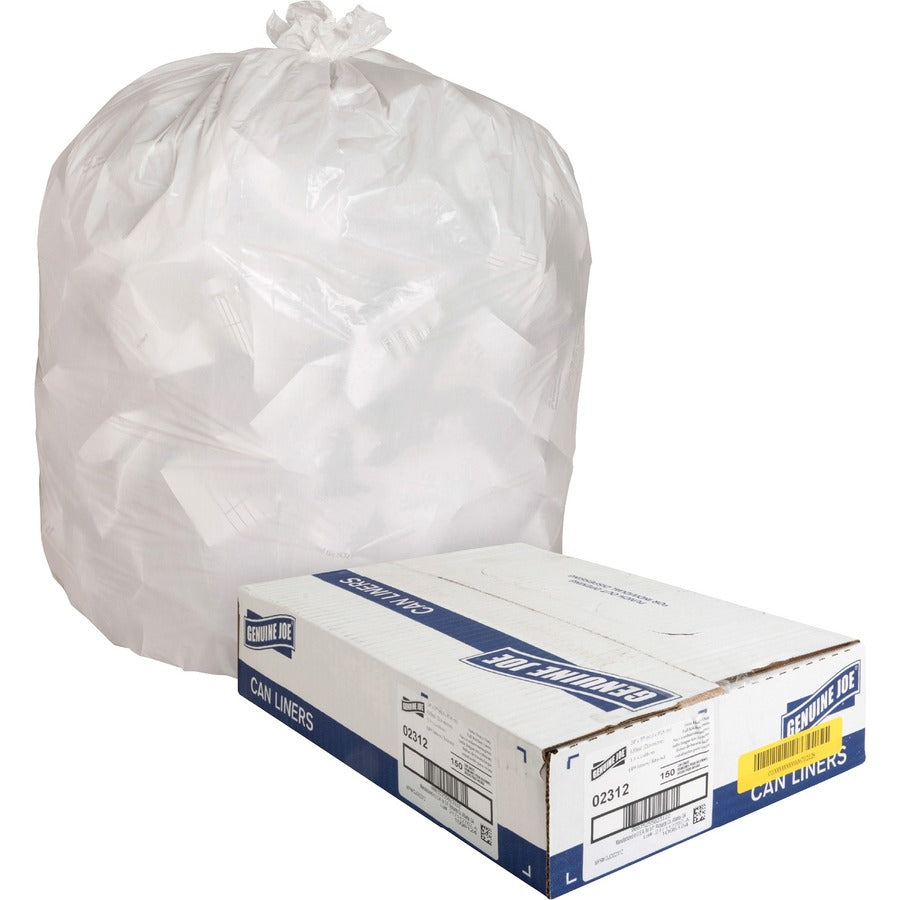Genuine Joe Heavy-Duty Tall Kitchen Trash Bags - Small Size - 13 gal Capacity - 31" Length x 24" Width x 0.85 mil (22 Micron) Thickness - Low Density - White - Kitchen - Recycled - 150/Box - 1 Carton