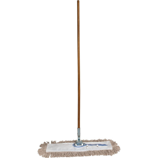 Genuine Joe Dust Mop Complete Combo - 24" Width Cotton Head - 60" Length x 0.94" Diameter Wood Handle - Swivel Head, Lightweight, Chrome Plated, Absorbent, Rust Resistant, Reinforced, Refillable - Multi - 1 Each