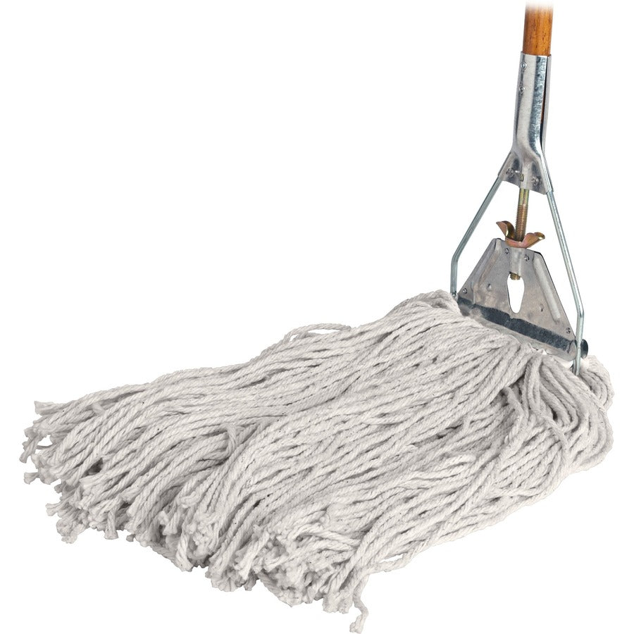 Genuine Joe Wood Handle Complete Wet Mop - 60" Width x 0.94" Height Cotton Head - Wood Handle - Lightweight, Rust Resistant, Absorbent, 4-ply, Refillable - 1 Each
