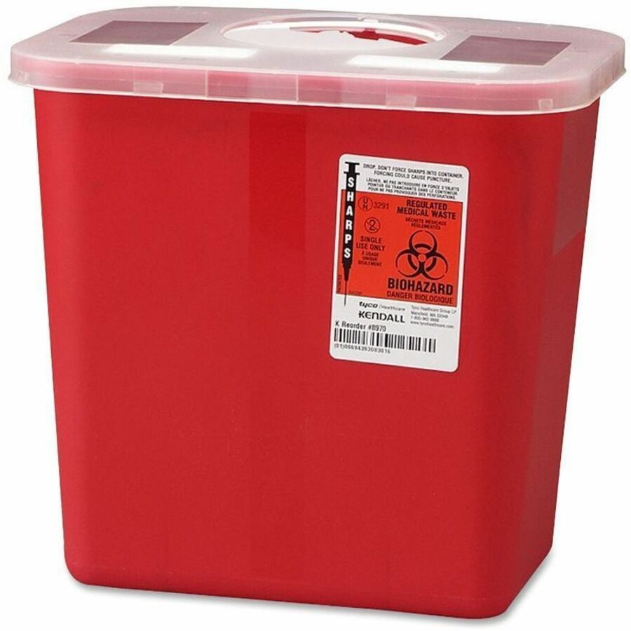 Covidien Sharps Rotor Lid Container - 2 gal Capacity - 10" Height x 10.5" Width x 7.2" Depth - Red - 1 Each
