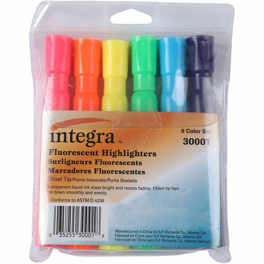 Integra Chisel Desk Liquid Highlighters - Assorted Ink - Water Based - Assorted Barrel - 1 Set
