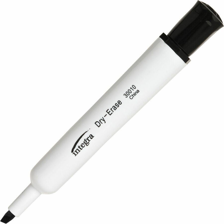 Integra Chisel Point Dry-erase Markers - Black Ink - Fiber Tip - Writing - 12 / Dozen