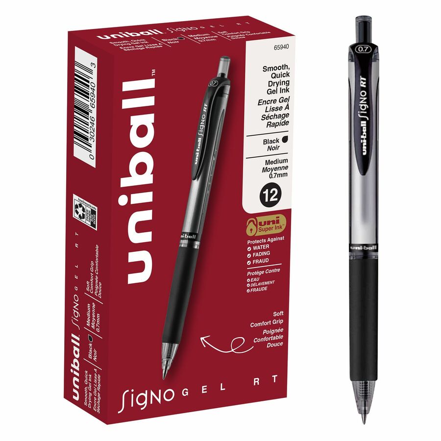 uniball™ Signo RT Gel Pen - Refillable - Retractable - Black Ink - Gel-based - 12 / Dozen