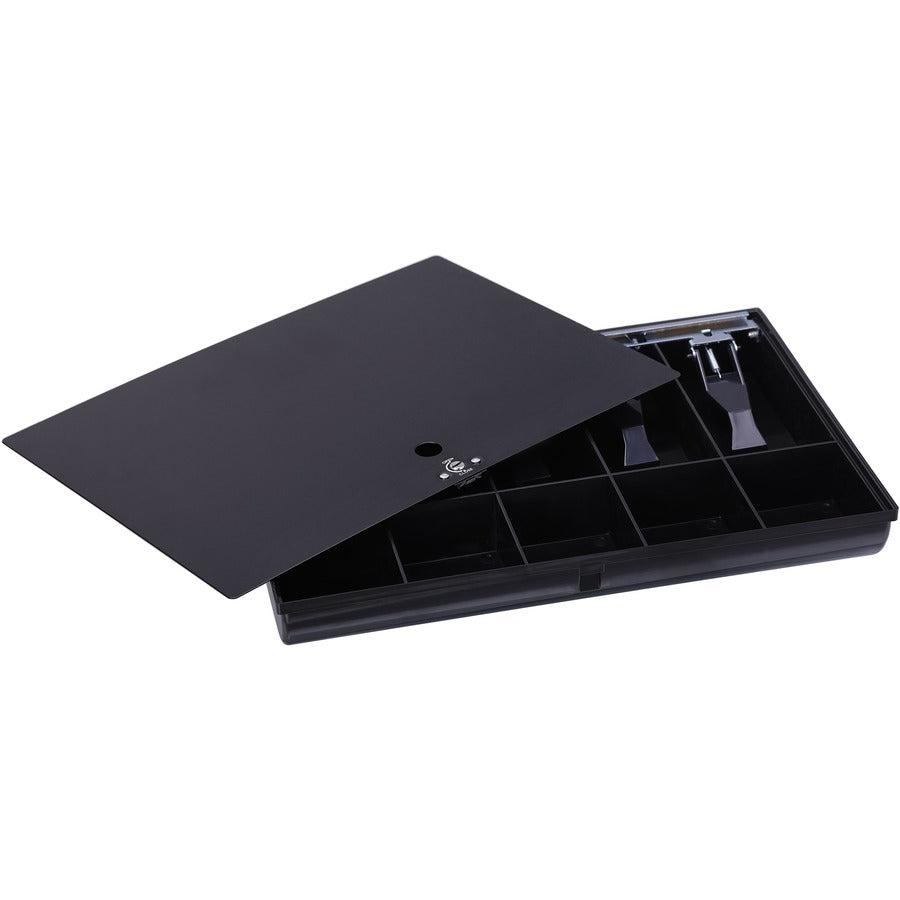 Sparco Locking Cover Money Tray - 5 Bill/5 Coin Compartment(s) - Black - Plastic, Steel - 1 Each