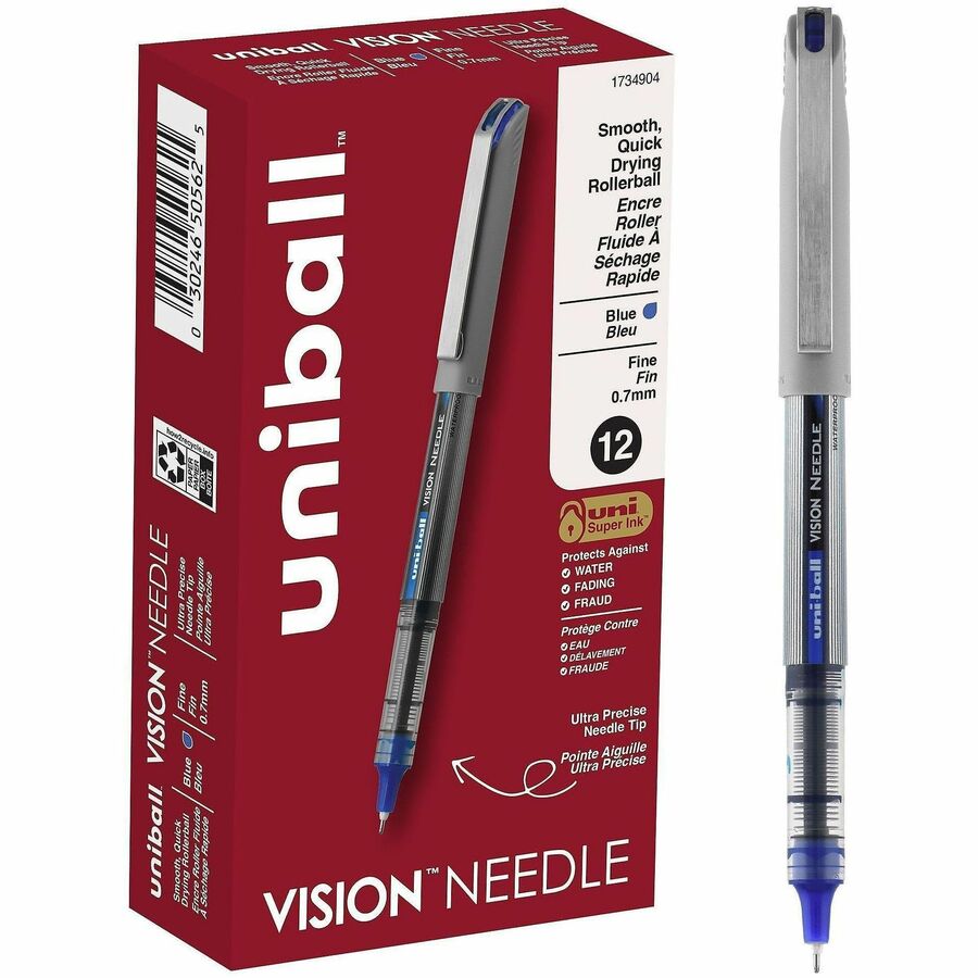 uniball™, Vision Needle Rollerball Pens - Blue Ink - Liquid - 12 / Dozen