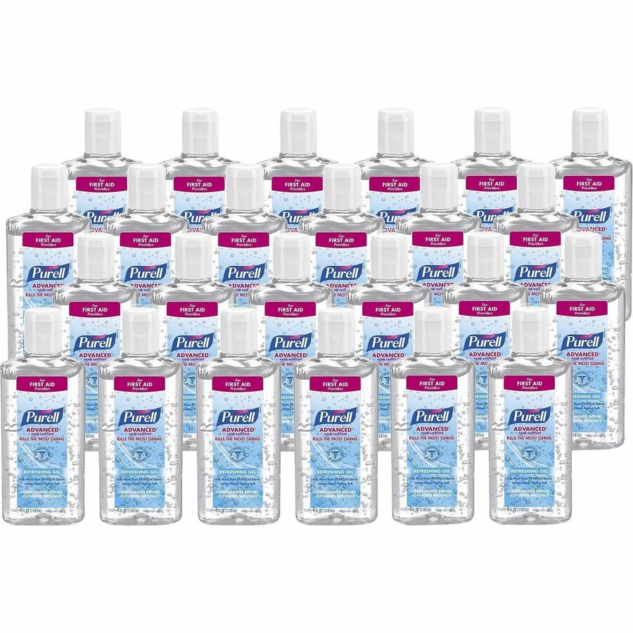 PURELL&reg, Advanced Hand Sanitizer Gel - 4 fl oz - Flip Top Bottle Dispenser - Hand - Moisturizing - Clear - Anti-irritant, Dye-free - 24 / Carton