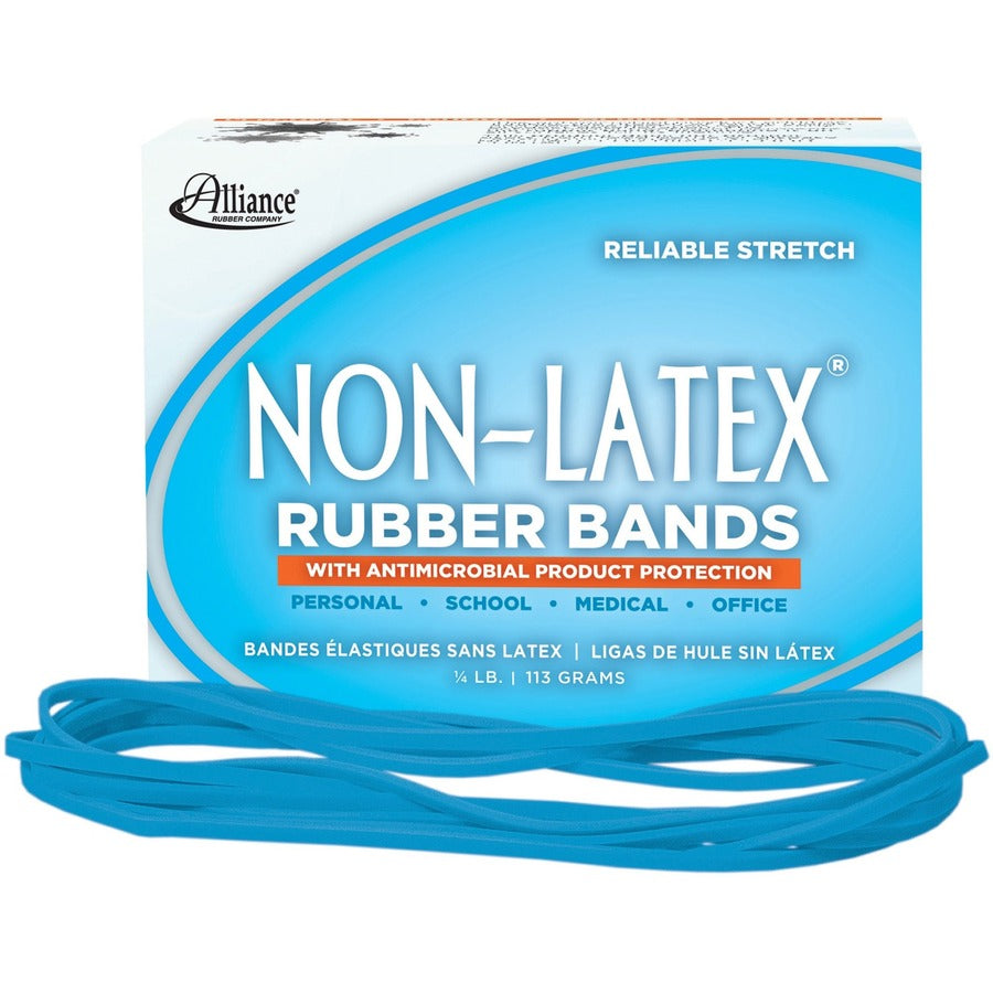 Alliance Rubber Rubber Bands with Antimicrobial Product Protection - Size: #117B - 7" Width x 130 mil Thickness - 0.25 lb/in - Latex-free, Antimicrobial, Stretchable - Synthetic Rubber - Cyan Blue - 1 Box
