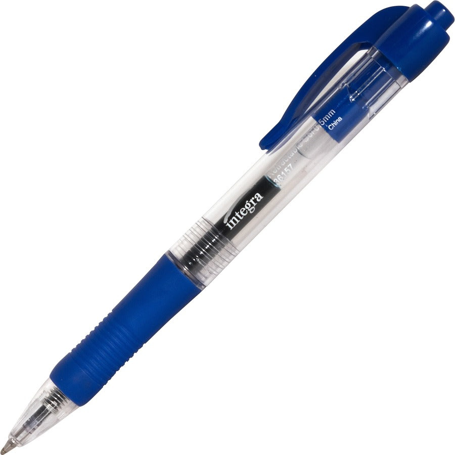 Integra Retractable 0.5mm Gel Pens - Retractable - Blue Ink - Gel-based - Blue Barrel - Metal Tip - Writing - 12 / Dozen