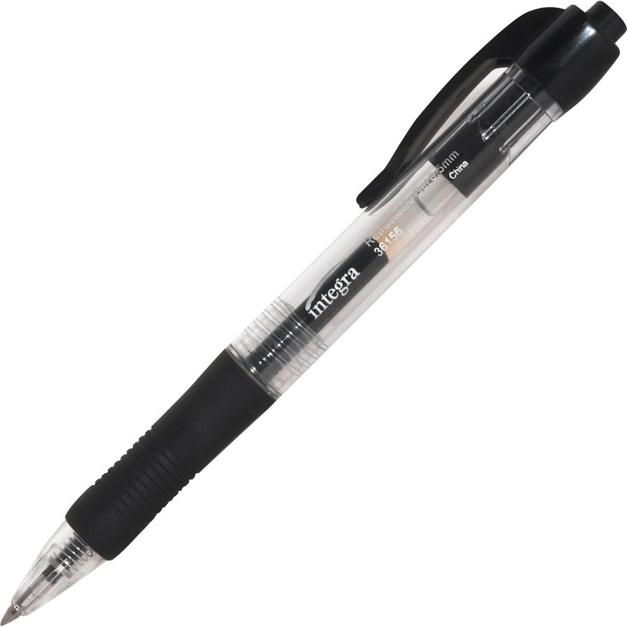 Integra Retractable 0.5mm Gel Pens - Retractable - Black Ink - Gel-based - Black Barrel - Metal Tip - 12 / Dozen