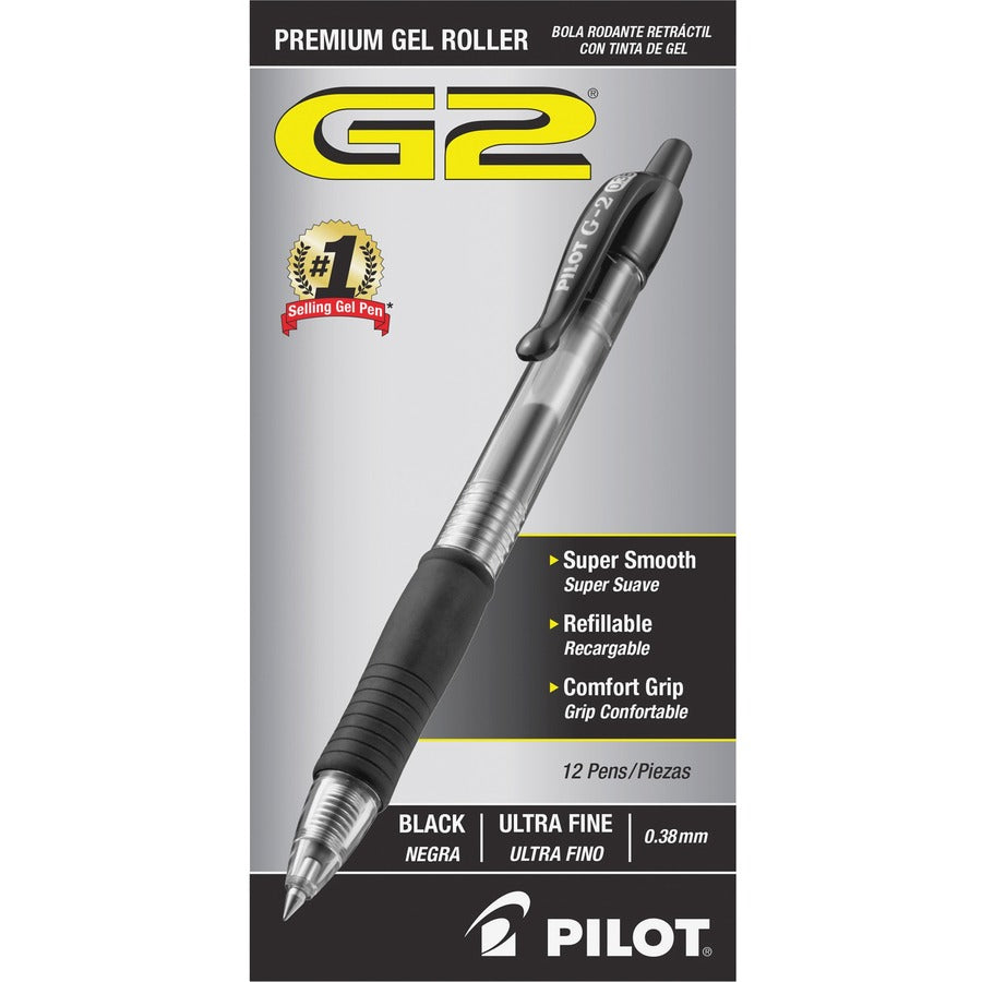G2 Premium Gel Ink Retractable Pens - Refillable - Retractable - Black Ink - Gel-based - Clear Barrel - 12 / Dozen