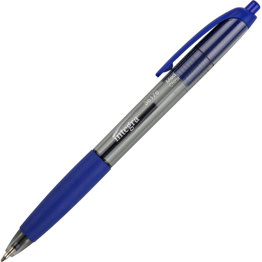 Integra Rubber Grip Retractable Pens - Retractable - Blue Ink - Blue Barrel - 1 Dozen