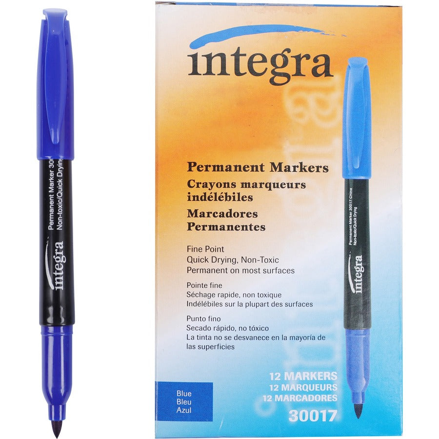 Integra Permanent Fine Point Markers - Blue Ink - 12 / Dozen