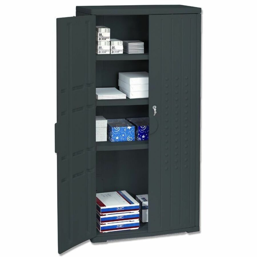 Iceberg Officeworks 3-shelf Storage Cabinet - 33" Width x 18" Depth x 66" Height - 3 x Shelf(ves) - 2 x Side Open Door(s) - 225 lb Load Capacity - Dent Proof, Scratch Resistant, Key Lock, Rust Proof, Chemical Resistant - Black - Polyethylene - Recycled...