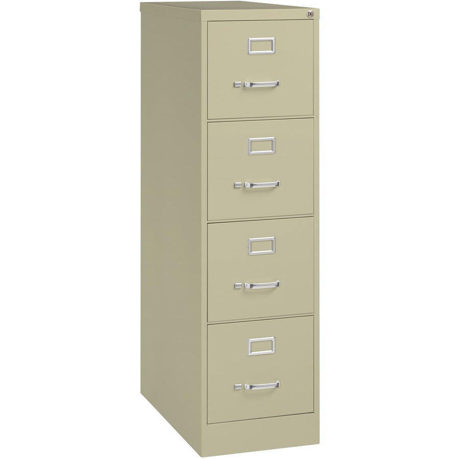 Lorell Fortress Series 26-1/2" Commercial-Grade Vertical File Cabinet - 15" Width x 26.5" Depth x 52" Height - 4 x Drawer(s) for File - Letter - Vertical - Security Lock, Ball-bearing Suspension, Heavy Duty - Putty - Steel - Recycled