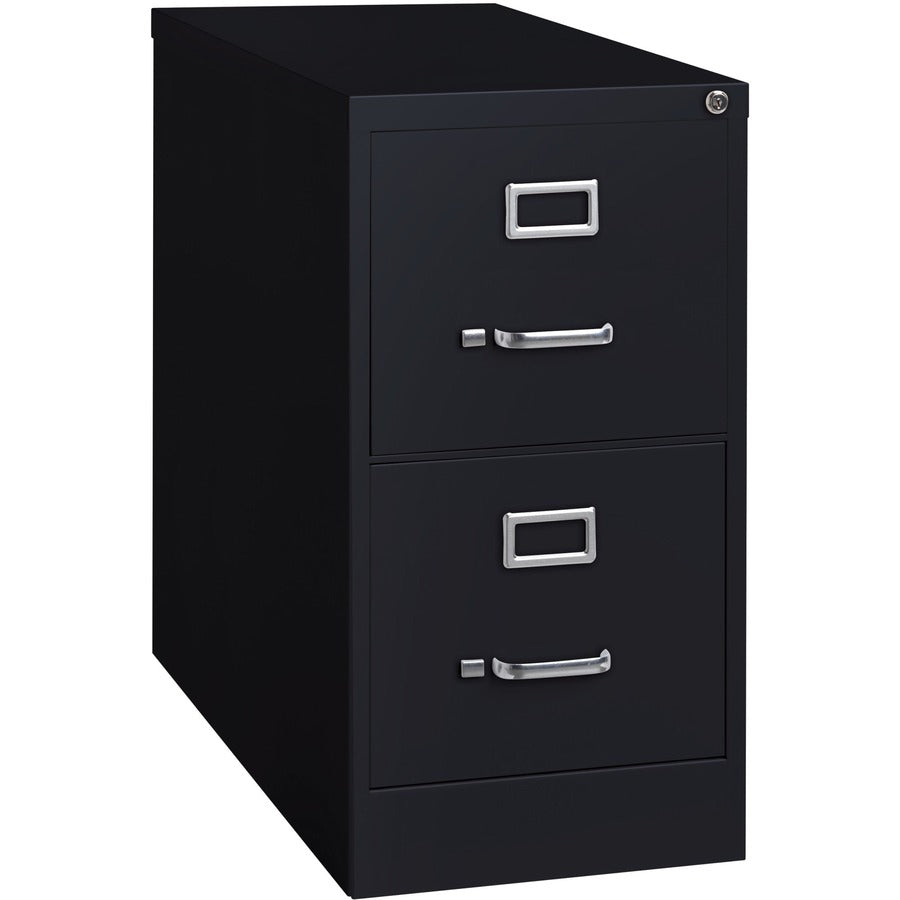 Lorell Fortress Series 26-1/2" Commercial-Grade Vertical File Cabinet - 15" Width x 26.5" Depth x 28.4" Height - 2 x Drawer(s) for File - Letter - Vertical - Security Lock, Ball-bearing Suspension, Heavy Duty - Black - Steel - Recycled