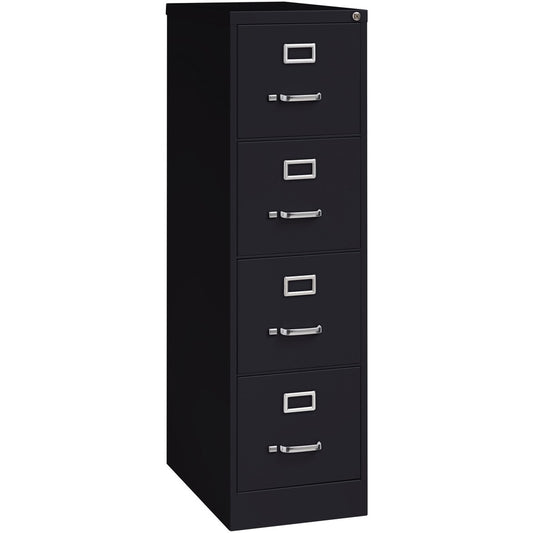 Lorell Fortress Series 25" Commercial-Grade Vertical File Cabinet - 15" Width x 25" Depth x 52" Height - 4 x Drawer(s) for File - Letter - Vertical - Security Lock, Ball-bearing Suspension, Heavy Duty - Black - Steel - Recycled
