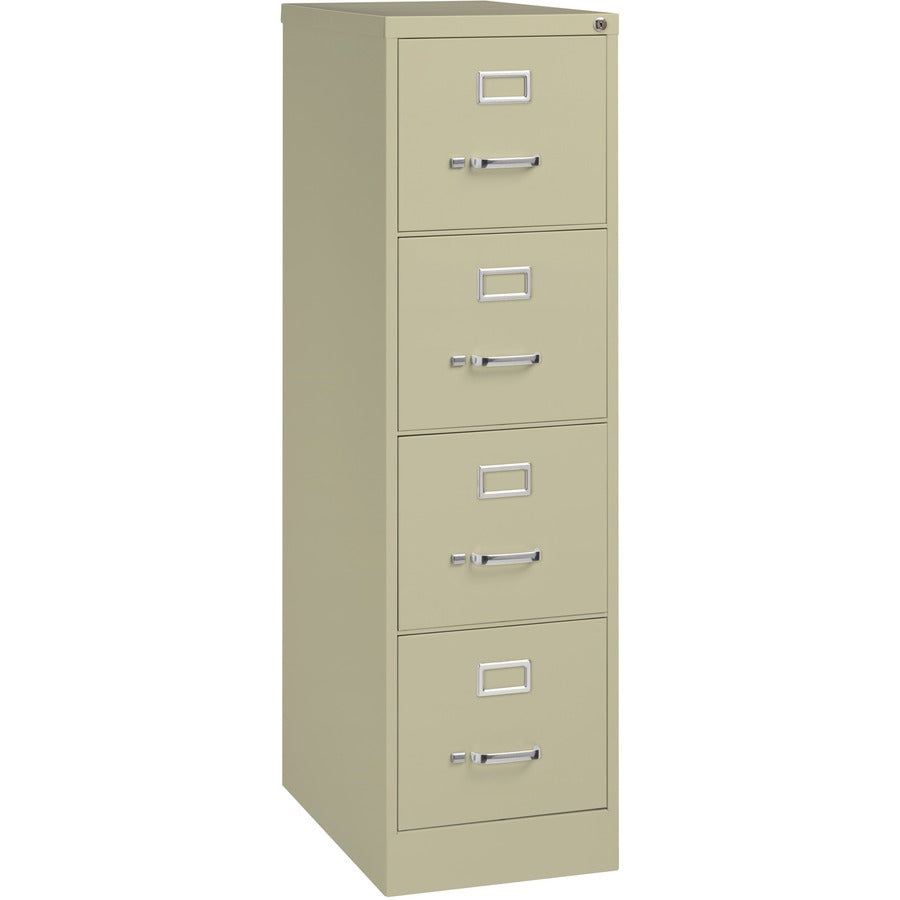 Lorell Fortress Series 25" Commercial-Grade Vertical File Cabinet - 15" Width x 25" Depth x 52" Height - 4 x Drawer(s) for File - Letter - Vertical - Security Lock, Ball-bearing Suspension, Heavy Duty - Putty - Steel - Recycled