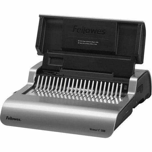 Fellowes Quasar E 500 Electric Comb Binding Machine w/Starter Kit - CombBind - 500 Sheet(s) Bind - 25 Punch - 5.1" Height x 16.9" Width x 15.4" Depth - Metallic Silver, Black