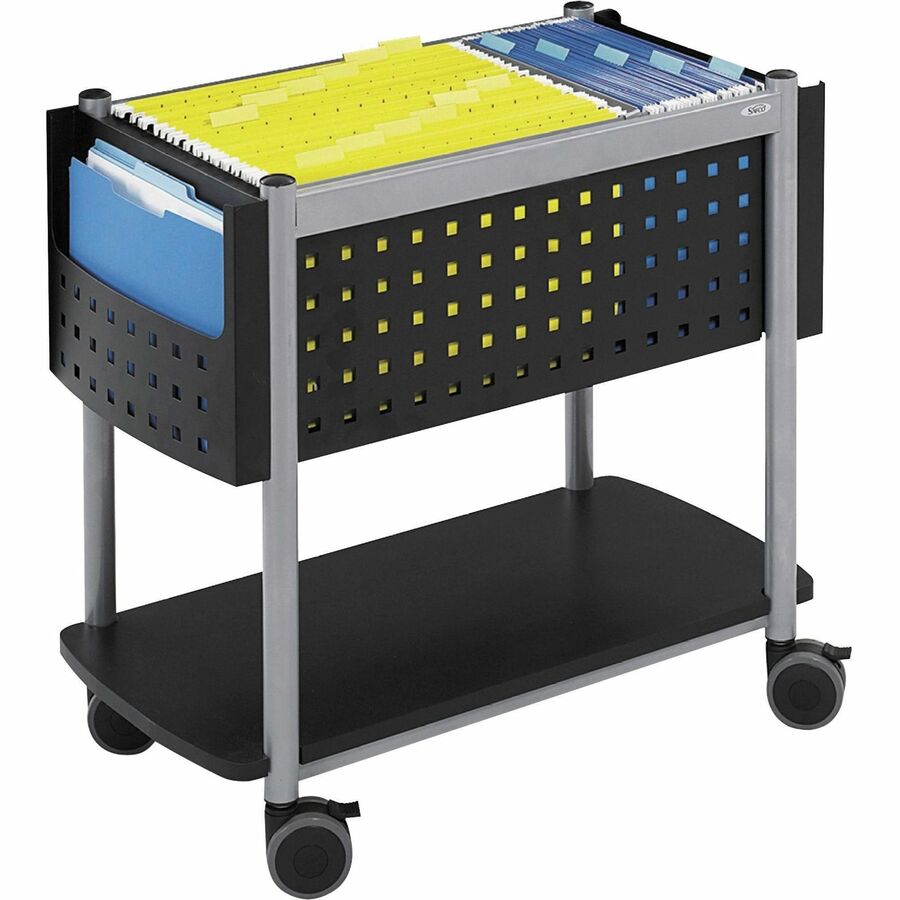 Safco Scoot Open Top Mobile File - 1 Shelf - 200 lb Load Capacity - 4 Casters - Steel - 28" Width x 14.75" Depth x 26" Height - Black - 1 Each
