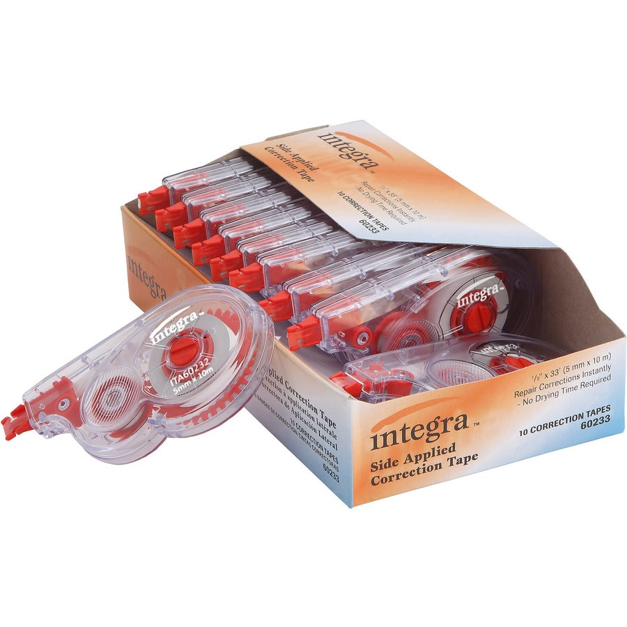 Integra Side-Apply Correction Tape - 0.20" Tape Width x 32.80 ft Tape Length - Smoke Dispenser - Tear Resistant - Smoke - 10 / Pack
