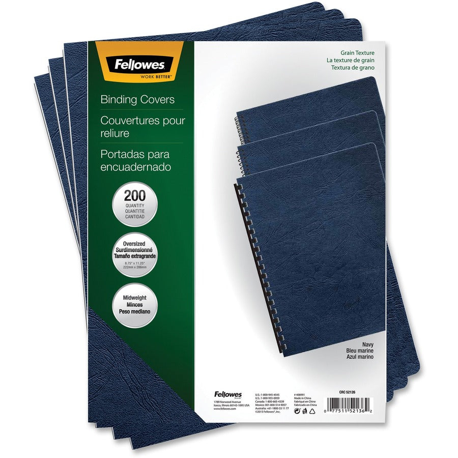 Fellowes Expressions Premium Textured Covers - 11.3" Height x 8.8" Width x 0.1" Depth - For Letter 8 1/2" x 11" Sheet - Leather - 200 / Pack
