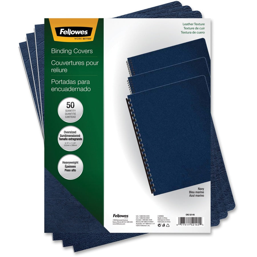 Fellowes Executive Presentation Covers - 11.3" Height x 8.8" Width x 0.1" Depth - For 8 3/4" x 11 1/4" Sheet - Rectangular - Navy - Vinyl - 50 / Pack