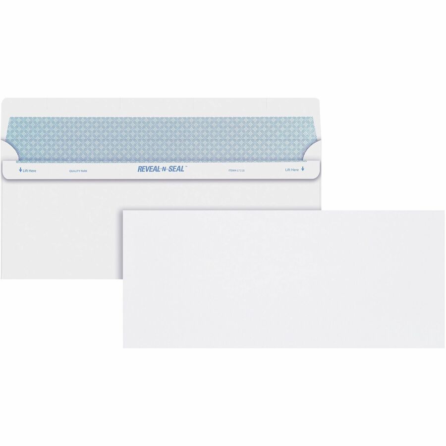 Quality Park No. 10 Security Tinted Business Envelopes with Reveal-N-Seal&reg, Self-Seal Closure - Security - #10 - 4 1/8" Width x 9 1/2" Length - 24 lb - White - 500 / Box