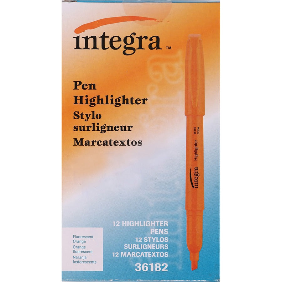 Integra Pen Style Fluorescent Highlighters - Fluorescent Orange Ink - 12 / Dozen
