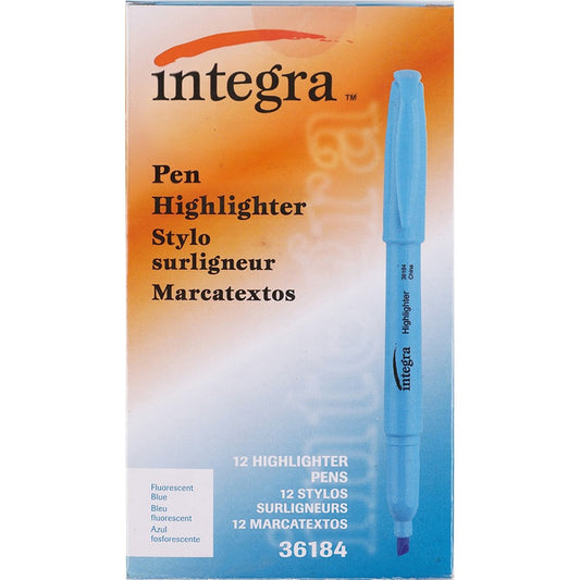 Integra Pen Style Fluorescent Highlighters - Fluorescent Blue Ink - 12 / Dozen