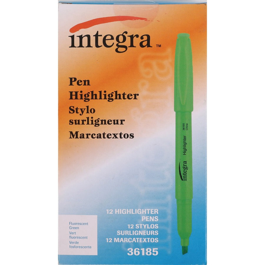 Integra Pen Style Fluorescent Highlighters - Green Ink - 12 / Dozen