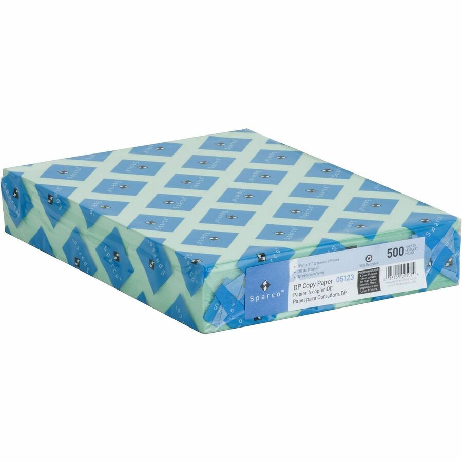 Sparco Premium Grade Pastel Color Copy Paper - Letter - 8 1/2" x 11" - 20 lb Basis Weight - Precision-cut, Lint-free, Acid-free, Archival-safe, Long Lasting - Green - 10 / Carton