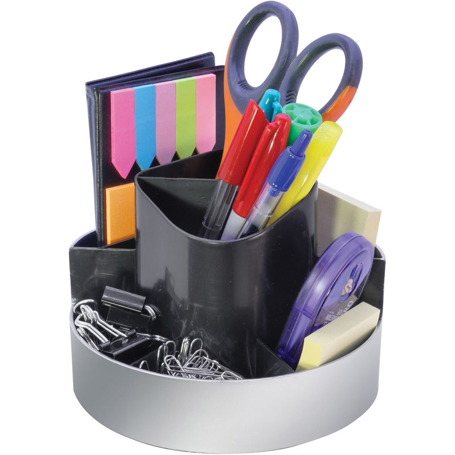 Kantek Rotating Desktop Organizer - 4.37" Height x 6" Width - Desktop - Black, Silver - Plastic - 1 Each