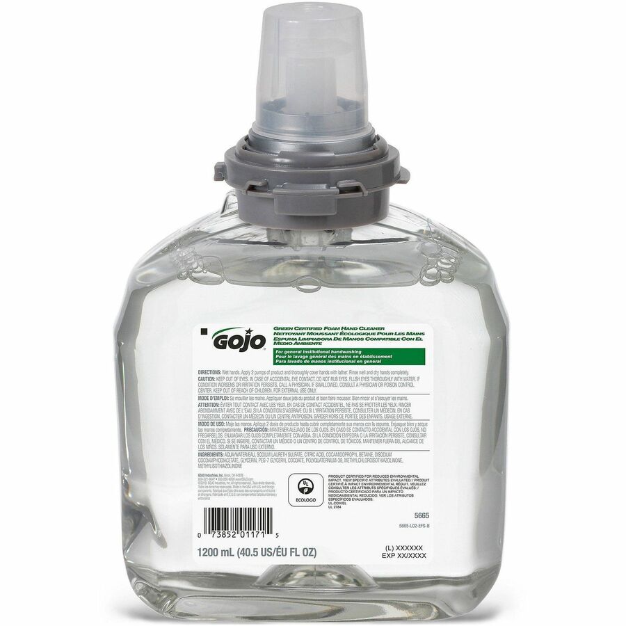 Gojo&reg, TFX Dispenser Green Certified Foam Hand Cleaner - 1.27 quart - Hand - Green - Bio-based - 1 Each
