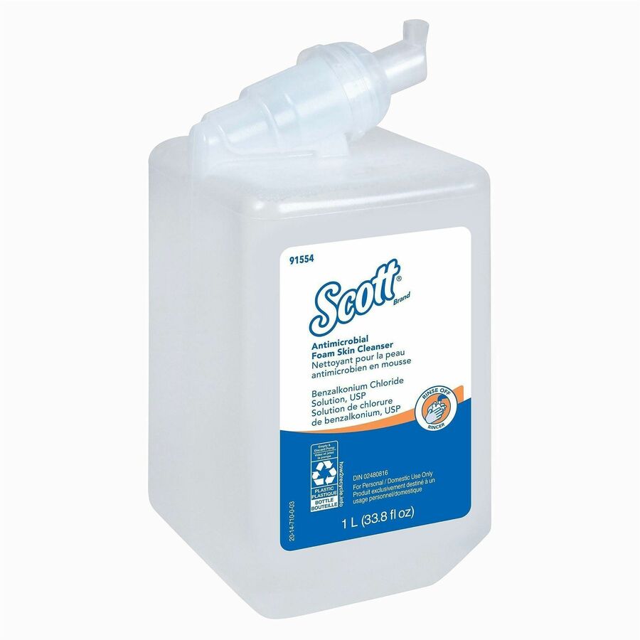 Scott&reg, Antimicrobial Foam Skin Cleanser - 1.06 quart - Push Pump Dispenser - Skin - Antibacterial - Clear - Hygienic, Unscented - 1 Each