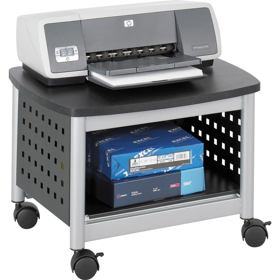 Safco Scoot Underdesk Printer Stand - 100 lb Load Capacity - 14.50" Height x 20.25" Width x 16.50" Depth - Floor - Powder Coated Black - Steel, Particleboard - Black, Silver