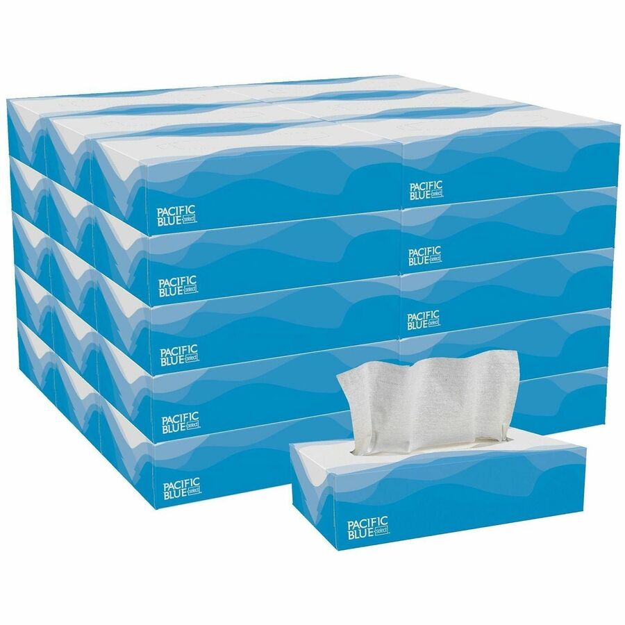 Pacific Blue Select Facial Tissue by GP Pro - Flat Box - 2 Ply - 8.33" Width x 8" Length - White - Paper - 100/Box - 30 / Carton
