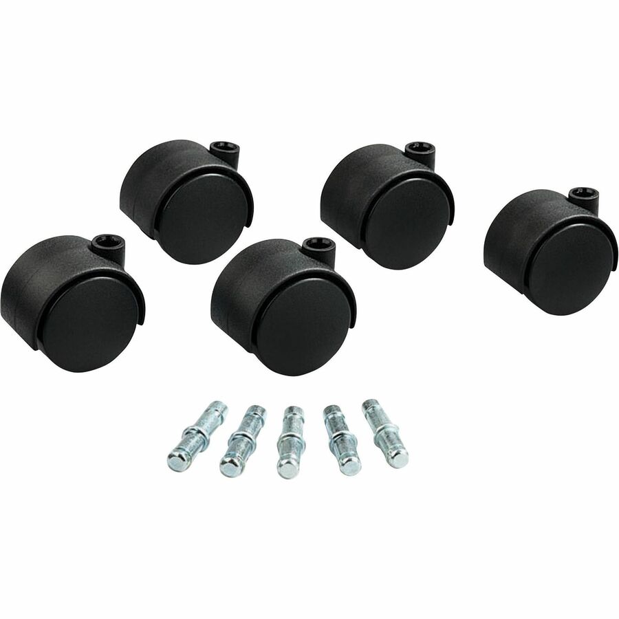 Master Caster Deluxe Duet Hooded Carpet Casters - 2" Diameter - 110 lb Load Capacity - Nylon - Matte Black - 5 / Set